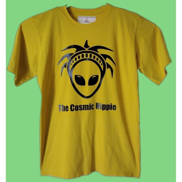 The Cosmic Hippie T-Shirt Men's XL Mustard Yellow Short Sleeve Rasta Alien Crew - Picture 1 of 8